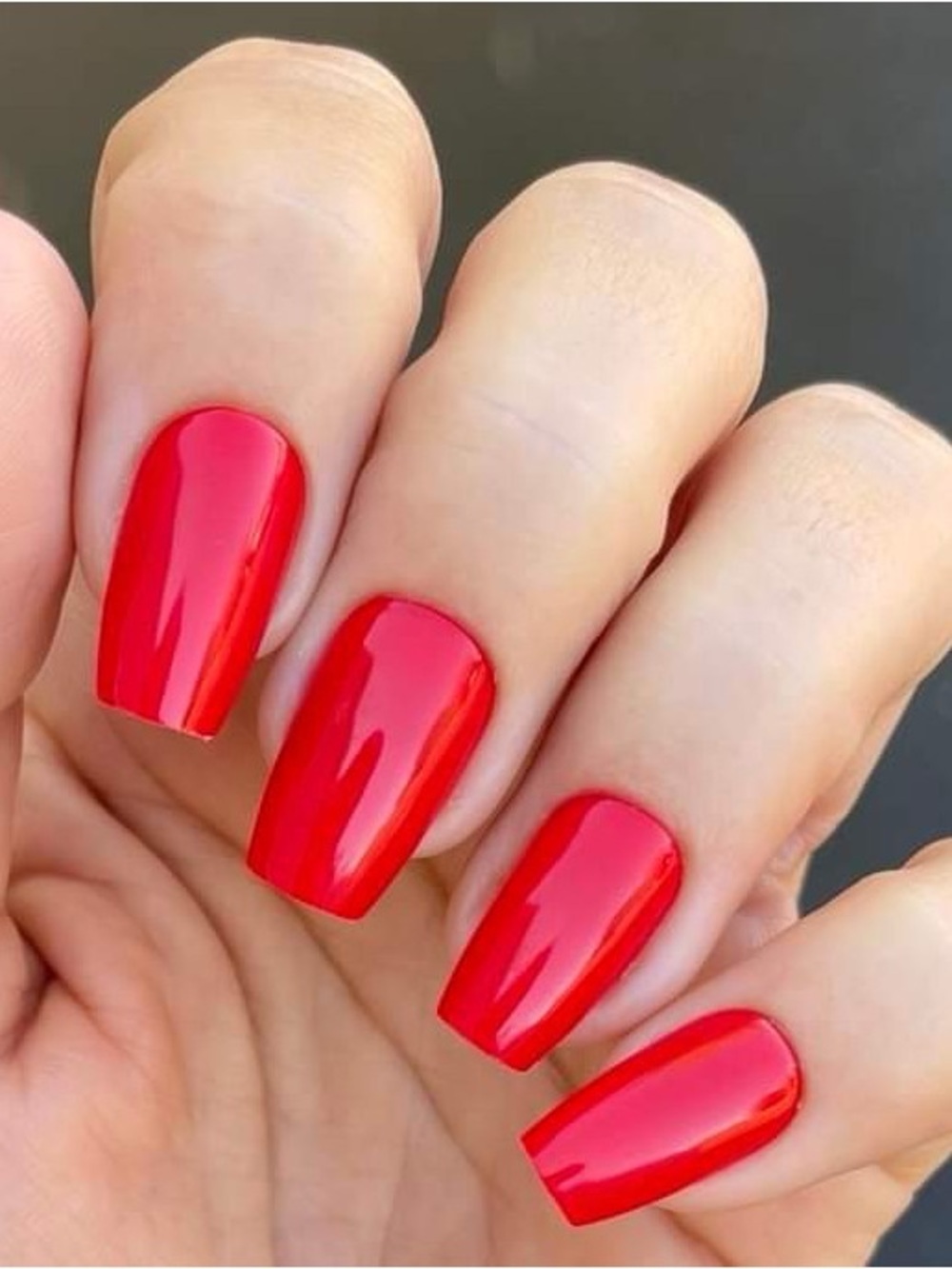 Red Aspen Nail Dashes - Shiny Red Coffin Press-On Nails